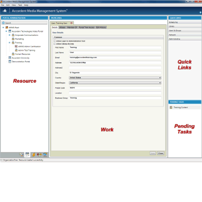 Web browser window with 4 marked admin tool sections