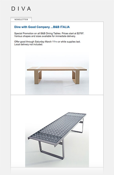 Diva newsletter for the B&B Dining Tables