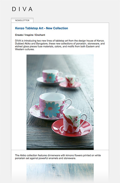 Diva newsletter for the Kenzo Tabketop Collection