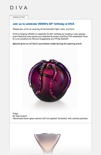 Diva newsletter for Venini's 85th birthday