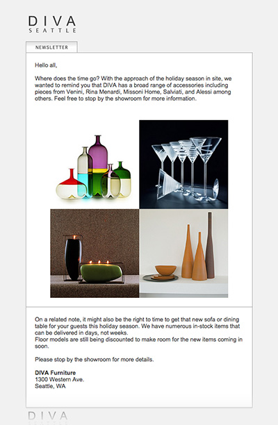 Diva newsletter for the Seattle store