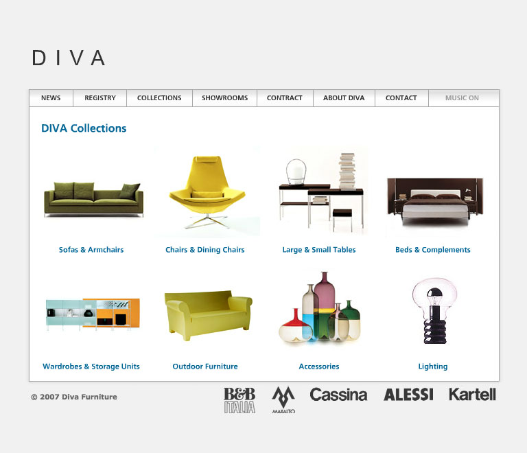 Diva website - Collections section