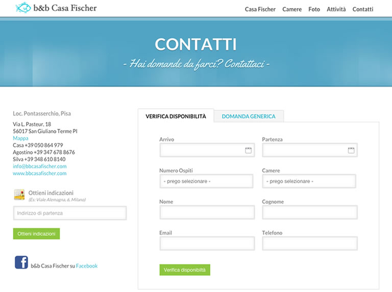 Bed & breakfast Casa Fischer website - Contact form