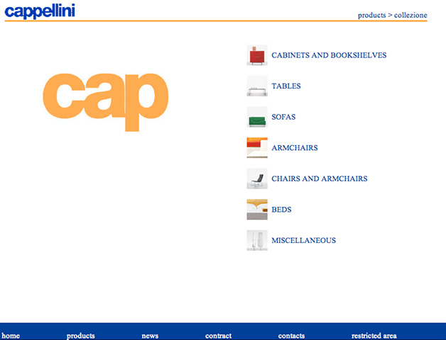 Products page of the Cappellini website in 2004