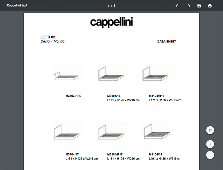 CappelliniLA's website - bed page (PDF with technical info)