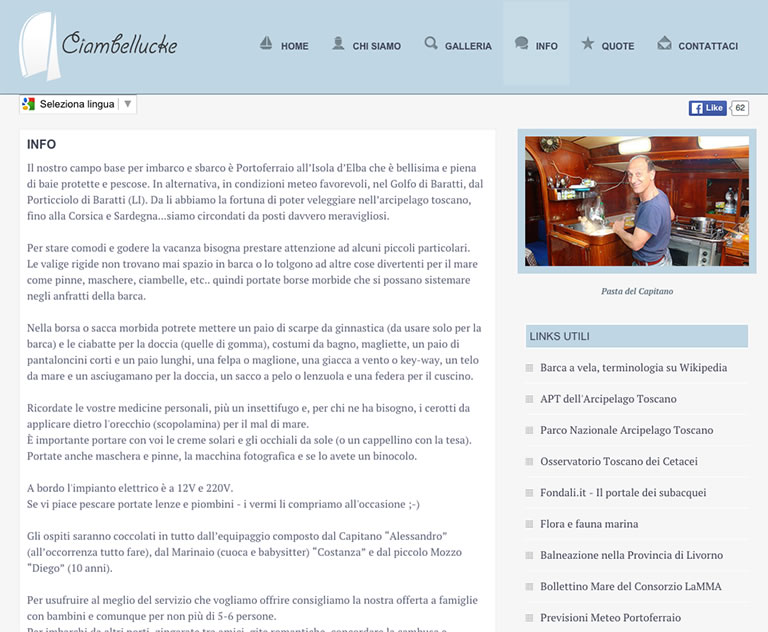 Ciambellucke website - info page with text and links