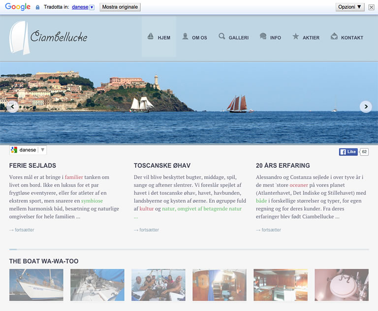 Ciambellucke website - homepage (danish version)