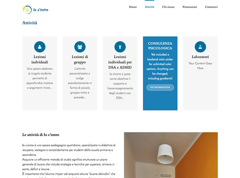 Web page with panels