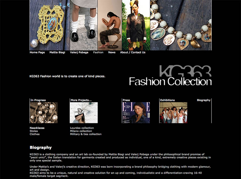 KG363 website - Fashion Collection section