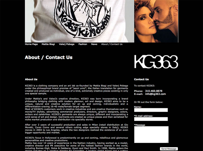 KG363 website - About us and contact info/form