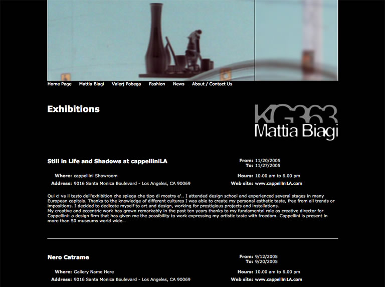 KG363 website - Mattia Biagi's Exhibitions page