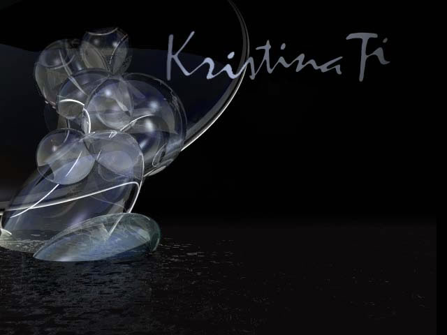 Kristina Ti's website - intro page - Abstract glass bubbles cascading in a dark setting, with the "Kristina Ti" logo elegantly scripted above them.