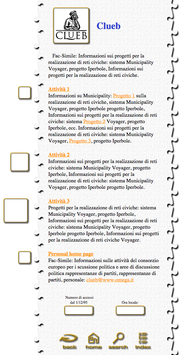 Information page from Clueb detailing projects for civil infrastructure networks, including various system initiatives and contacts.
