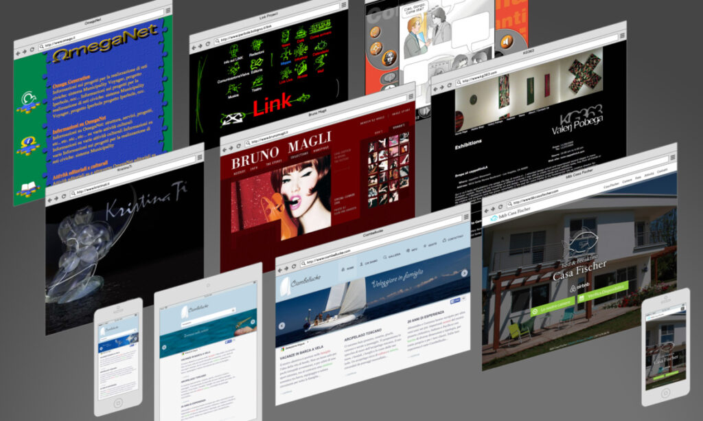 A collage of diverse website designs displayed on various screens