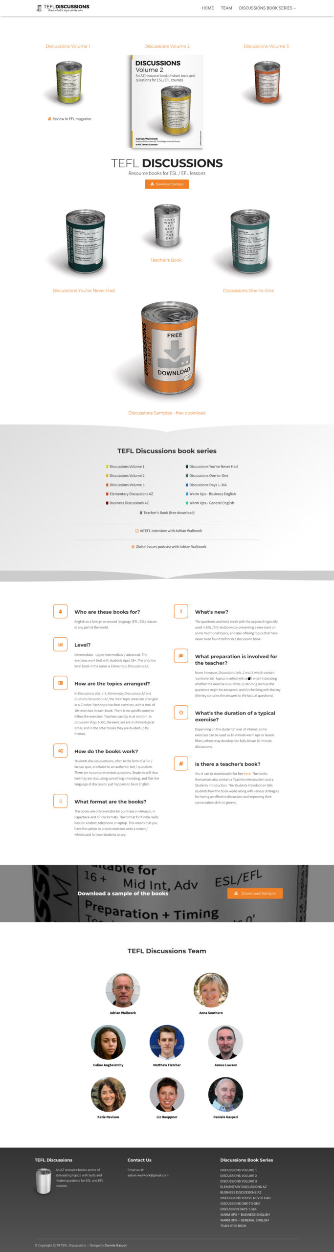 Collection of TEFL discussion resources displayed on a website, featuring various book covers and a free download option.